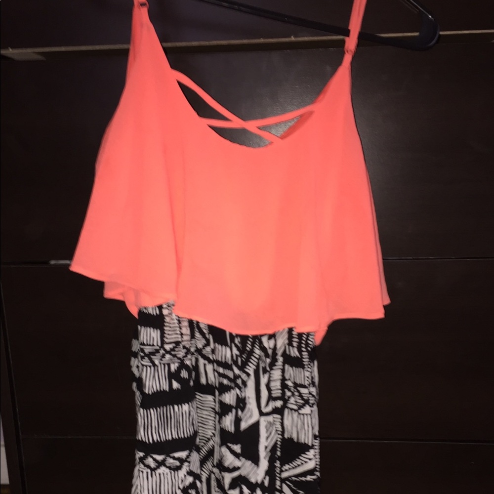 Pink and patterned black spaghetti strap dress